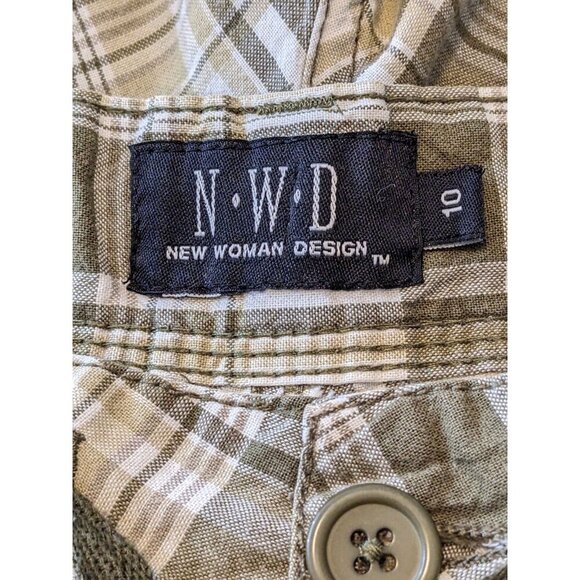 Womens Shorts Size 10 Plaid Taupe Gray Cargo Tie Hem Casual Comfort Lightweight - Picture 3 of 4